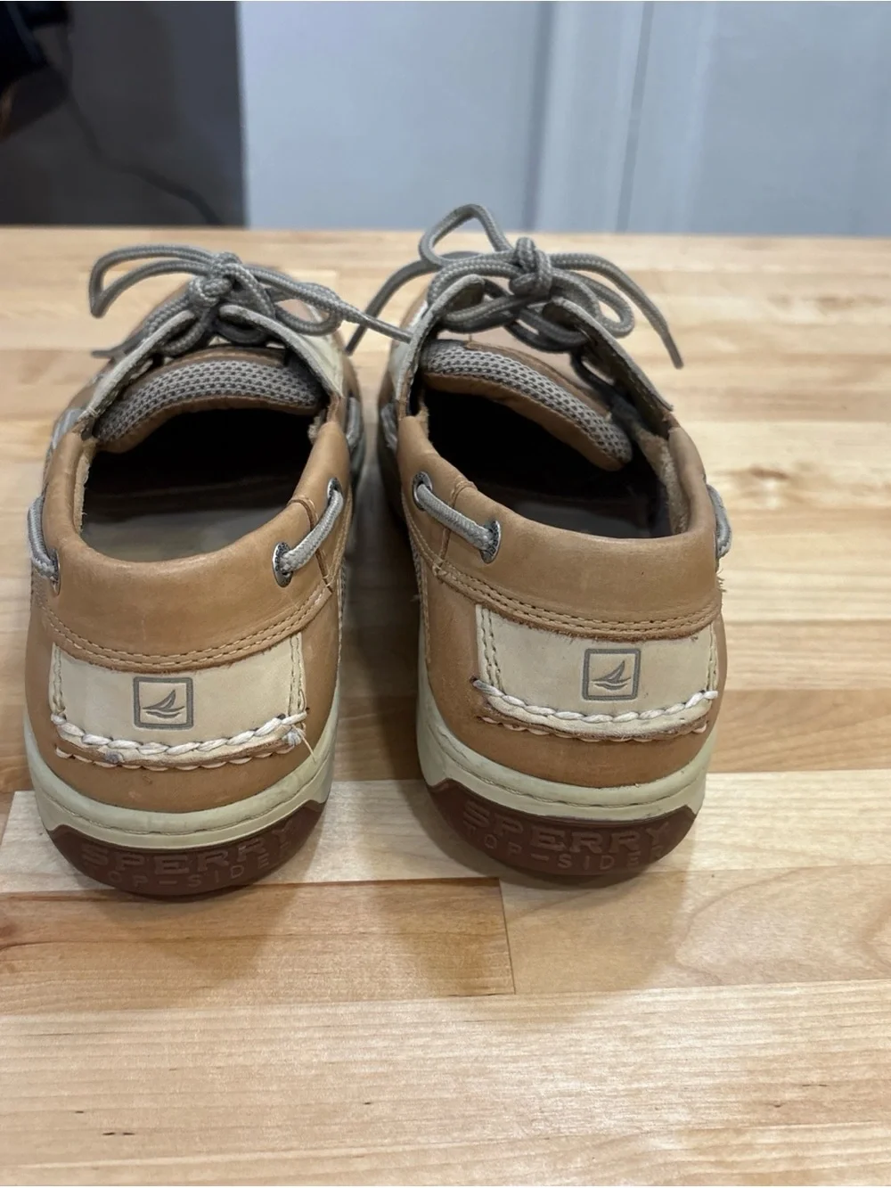 Sperry Men's Billfish 3-Eye Boat Shoe Tan Leather/ Fabric Sz 9 Excellent